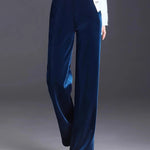 Golden Velvet Wide Legged Pants 2024 Spring and Autumn High Waist Hanging Good Casual Pants Blue Loose Straight Women's Pants6XL RT220