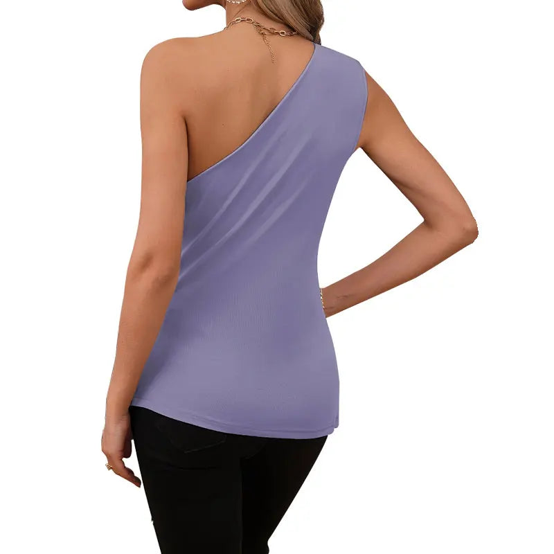 Black Summer Tank Tops Women 2024 Elegant Thin Tops Basic Casual Purple Tank Top One Shoulder  Sleeveless Neckless T-Shirt 2024 RT220