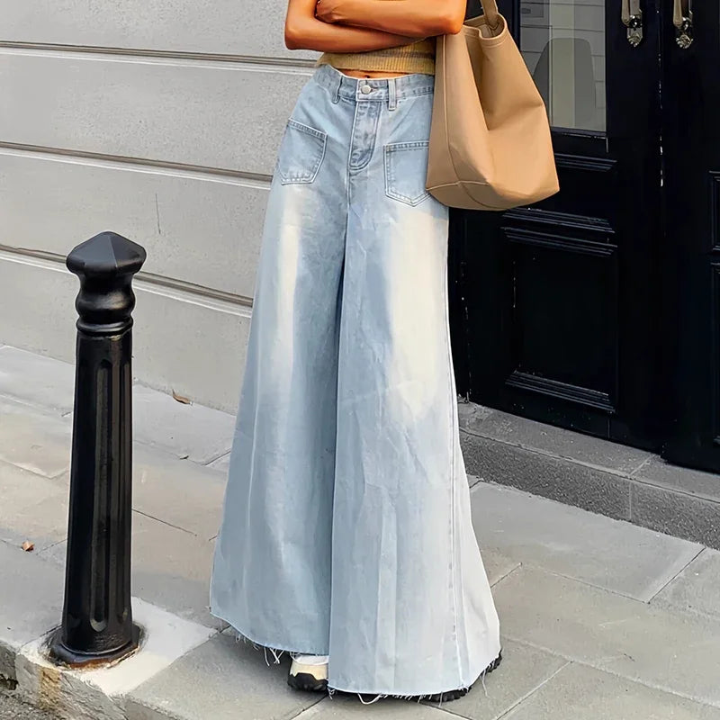 Woman High Waist High Street Wide Leg Jeans Female Loose Designer Pants Girls Fashion Y2k Blue Light Blue Gothic Denim Trousers RT220
