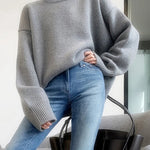 Jmprs Lazy Wind Grey Turtleneck Sweaters Women Vintage Loose Knitted Pullovers Streetwear Retro Harajuku Long Sleeve Simple Tops RT220