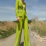 HIGH STREET Newest 2024 Designer Runway Suit Set Women's Lacing Belt Blazer Pleated Zip Pants Set 2pcs Set RT220