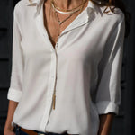 Ladies' Elegant Solid Chiffon Top Summer Casual Long Sleeve V-neck Loose Shirt Office Women's Solid Color Collar Fashion Top RT220