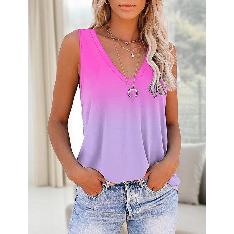 Summer Tie Dye 3D Print Tank Tops Women V-Neck Sleeveless Camisoles Off Shoulder Vest Woman Y2k Top Streetwear Female Clothing RT220