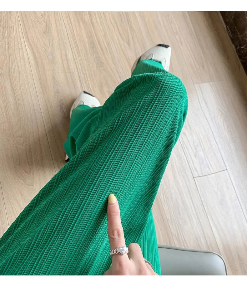 Thin Summer Wide-leg Pants Ice Filament Permeability Women Spring Women Elastic Waist Stright Long Wide Leg Pants Casual Female RT220