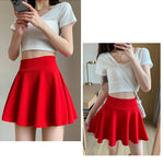 ITOOLIN Women Sweet Solid Color Preppy Skirts Casual Wide Leg High Waist Mini Skirts Women Harajuku Pleated A-line Skirts New RT220