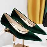 Western Style Fashion Simplicity Party Women Shoes 4.5cm Thin Heels Mid-heels Shallow Pointed Toe Flock Ladies Shoes Wine Red RT220