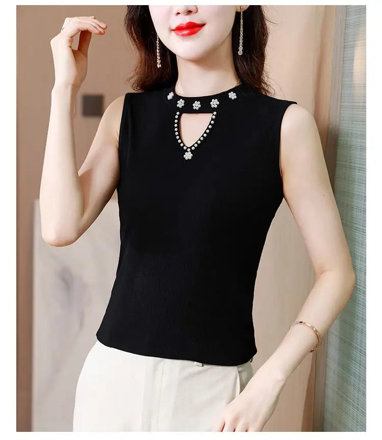 Women Spring New Fashion Sweet Pullovers Base Layers Candy Color Diamonds Hollow Out Knit Vest Slim Versatile Sleeveless Tops RT220