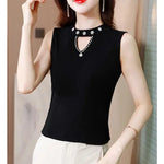 Women Spring New Fashion Sweet Pullovers Base Layers Candy Color Diamonds Hollow Out Knit Vest Slim Versatile Sleeveless Tops RT220