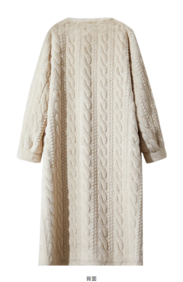 Women Fur Cardigan Thickened Long2025Spring And Autumn V-neck Jacket Female Loose Simple Leisure With Buttons Faux Fur Mink Coat RT220