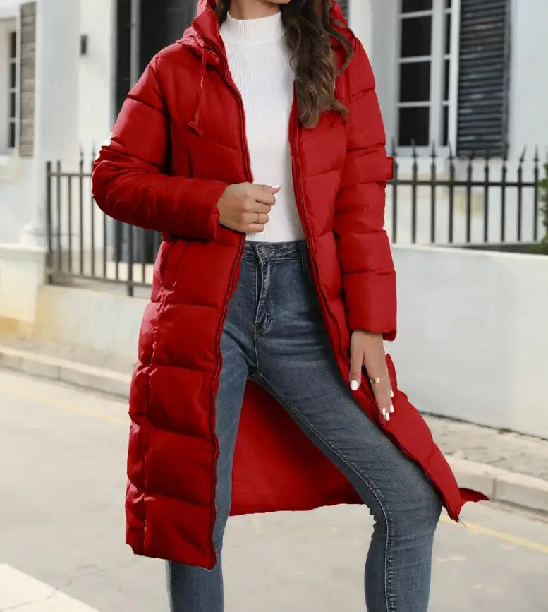Winter New Hooded Mid Length Slim Fit Warm Long Sleeve Solid Color Jacket For Women,3 Colors RT220