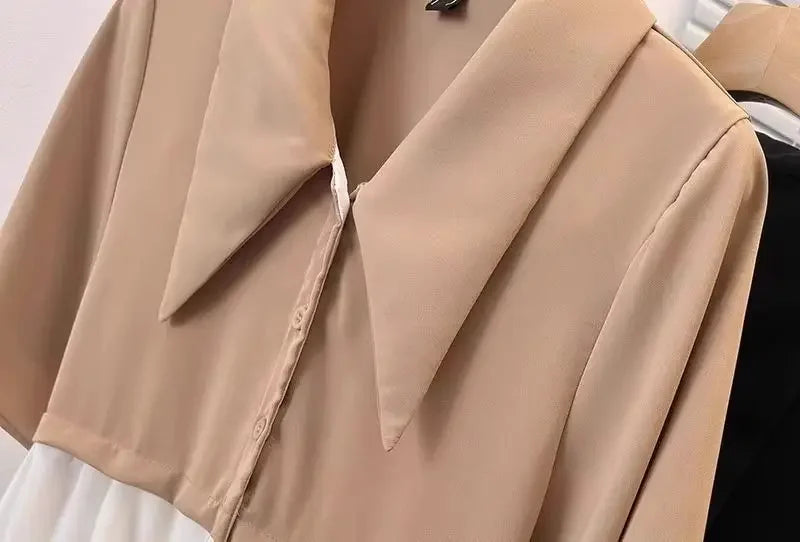 Spliced fake Two-piece Polo Collar Suit Shirt for Women in Summer Loose and Versatile Slim Top RT220