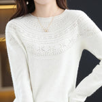 100% Merino Wool Knitted Sweater Autumn/Winter 2024 New Women's Round Neck Hollow Top 11 Color Pullover Versatile Coat NJR1107 RT220