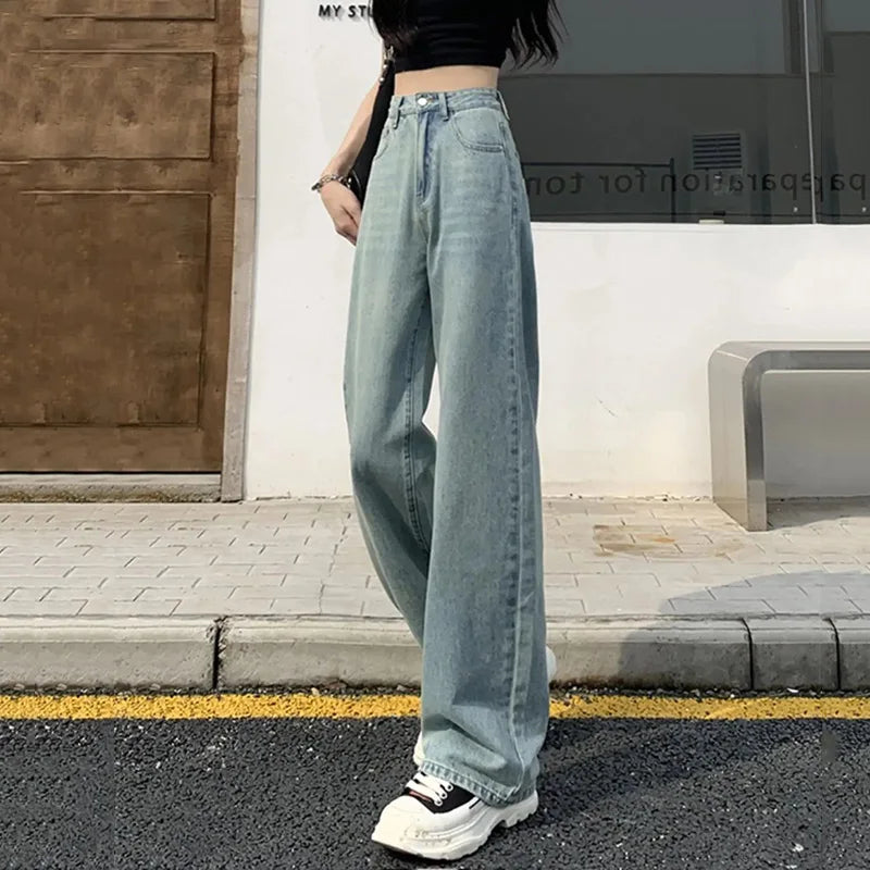 Girls Baggy Straight Leg Y2k Jeans Female Bow Embroidered Back Pocket Denim Pants Classic High Waist Casual Wide Leg Trousers RT220