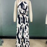 Fashion Women Jumpsuit Sexy Halter Print Sleeveless High Waist Lace-up Wide Leg Pants Long Jumpsuits Female Casual Lady Jumpsuit RT220