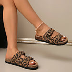Fashion Leopard Women's Slippers New Cork Slippers Women Summer Outdoor Non-slip Shoes Buckle Sandals Woman Beach Flat Slippers RT220