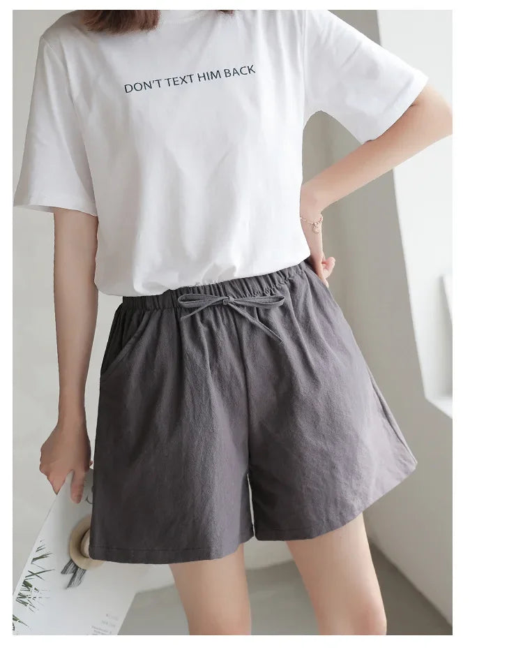 High Waisted Casual Linen Shorts Women Gym Workout Shorts Cotton Short Pants Loose-fitting Ladies Short Femme Women Shorts Sport RT220