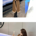 2024 Autumn Winter New Medium Long Double-breasted Lambswool Suede Woolen Coat Women Add Velvet Padded Warm Fur One Woolen Coats RT220