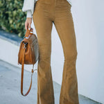 Women Summer Casual High Waist Flare Leg Pants - Solid Polyester Slim Fit Non-Stretch, Machine Washable RT220