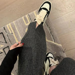 Women Pants Autumn Winter Thickening High Waisted Wool Wide Leg Pants Women Fashion Chevron Lengthening Leg Opening Floor Length RT220