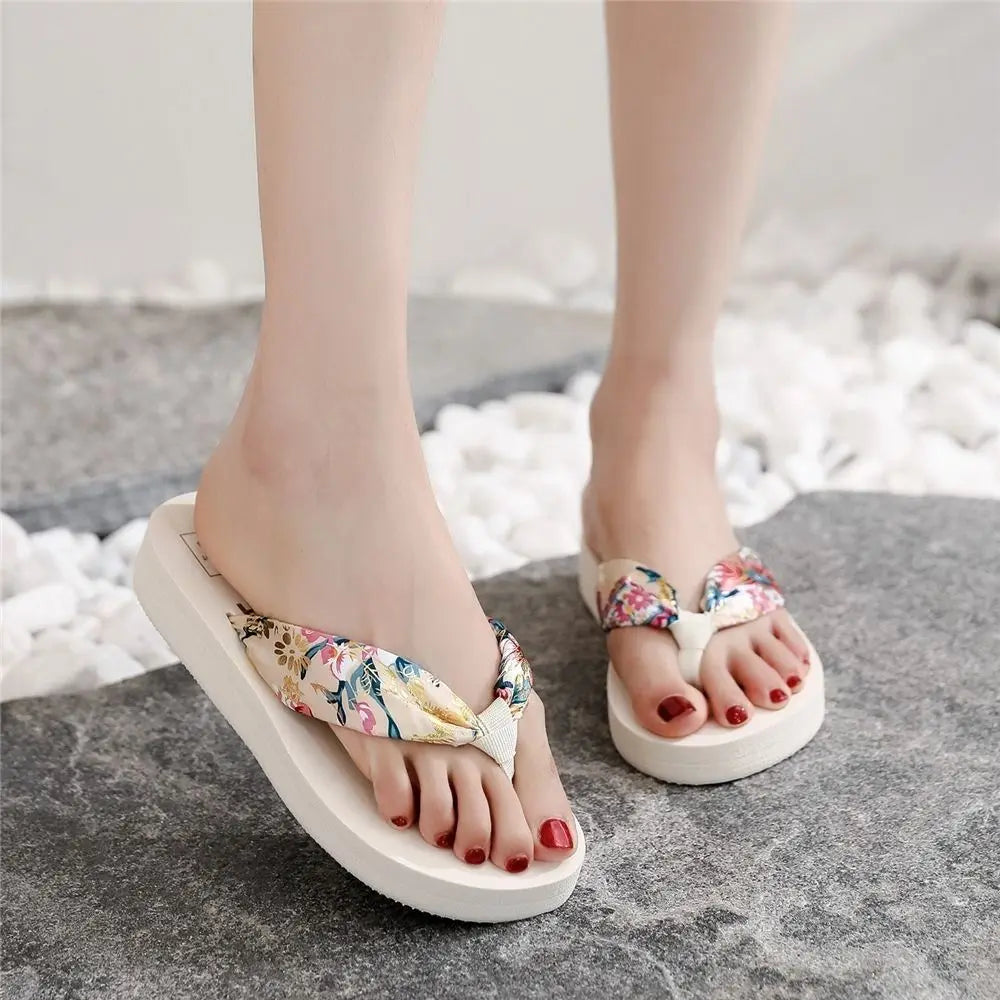 Summer EVA Beach Platform Slippers Wedge Sandals 3/5.2cm Heel High Fashion Casual Satin Printing Vacation Women's Slippers RT220