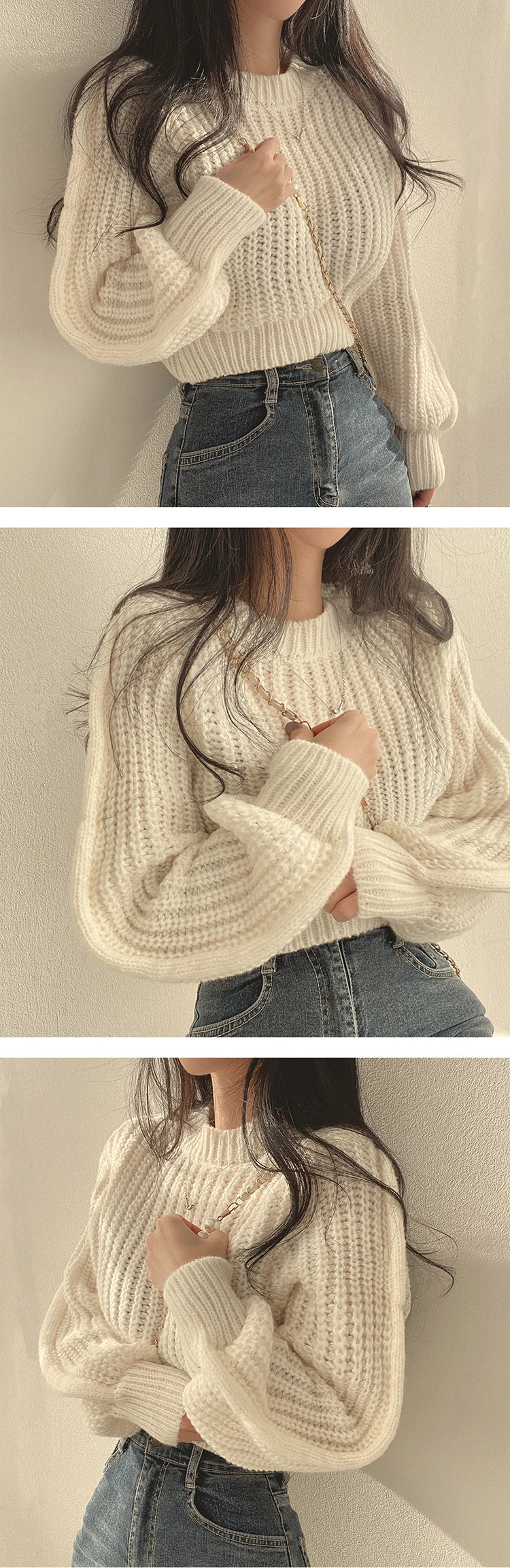 Loose Vintage Harajuku Lantern Long Sleeve Women Sweater Korean Autumn Winter Knitwear Soft Warm Tops Chic Solid Femme Sweater RT220