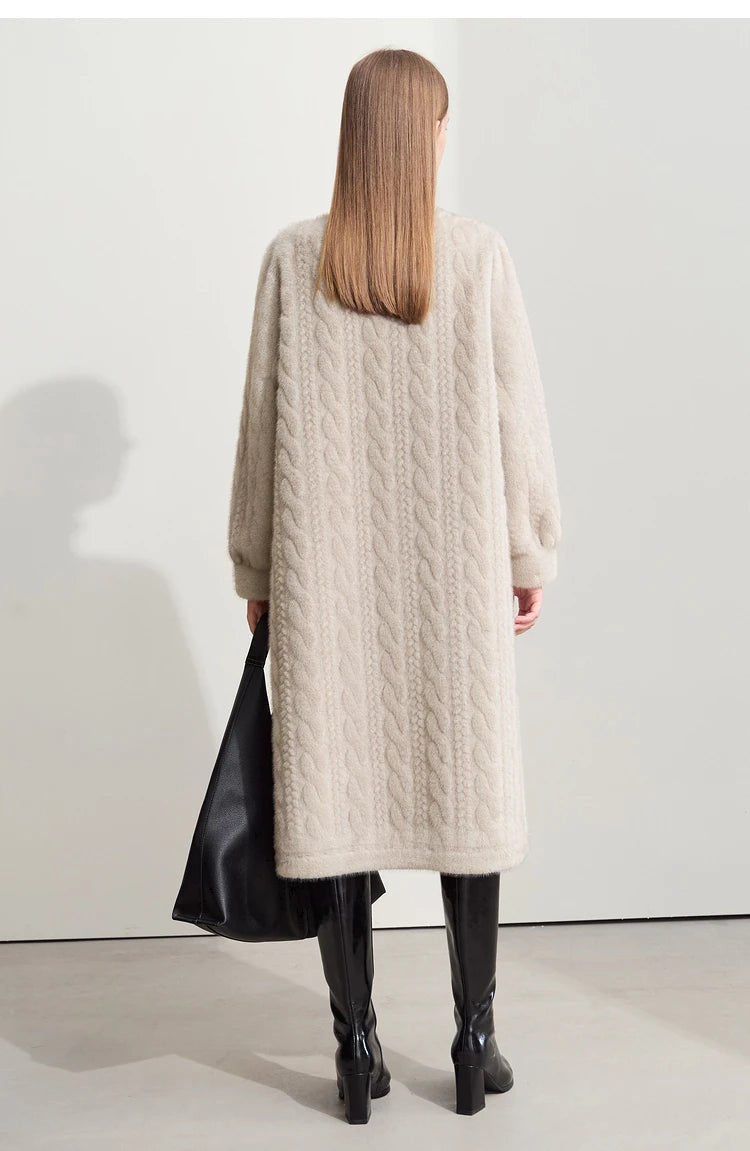 Women Fur Cardigan Thickened Long2025Spring And Autumn V-neck Jacket Female Loose Simple Leisure With Buttons Faux Fur Mink Coat RT220