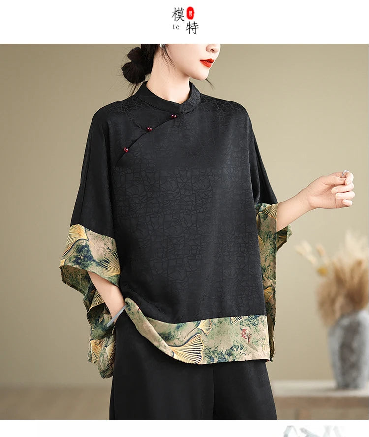 Oversized Summer Pullover T-Shirt Tops Women Print Patchwork Fashion Casual Loose Pleated Ladies Blouses Short Sleeve Woman Tops RT220