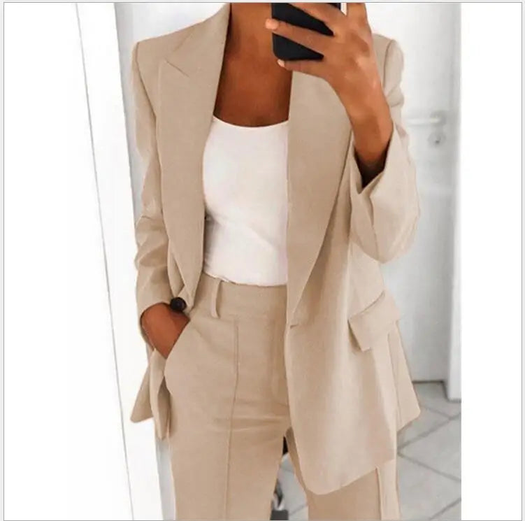 Women's blazer casual long-sleeved top solid color suit collar button simple temperament commuter plus size blazer RT220
