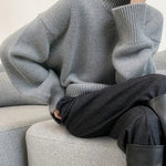 Jmprs Lazy Wind Grey Turtleneck Sweaters Women Vintage Loose Knitted Pullovers Streetwear Retro Harajuku Long Sleeve Simple Tops RT220