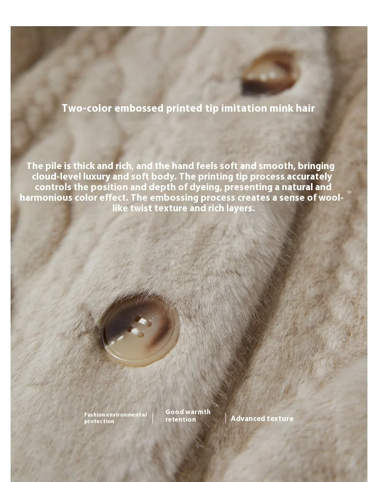 Women Fur Cardigan Thickened Long2025Spring And Autumn V-neck Jacket Female Loose Simple Leisure With Buttons Faux Fur Mink Coat RT220