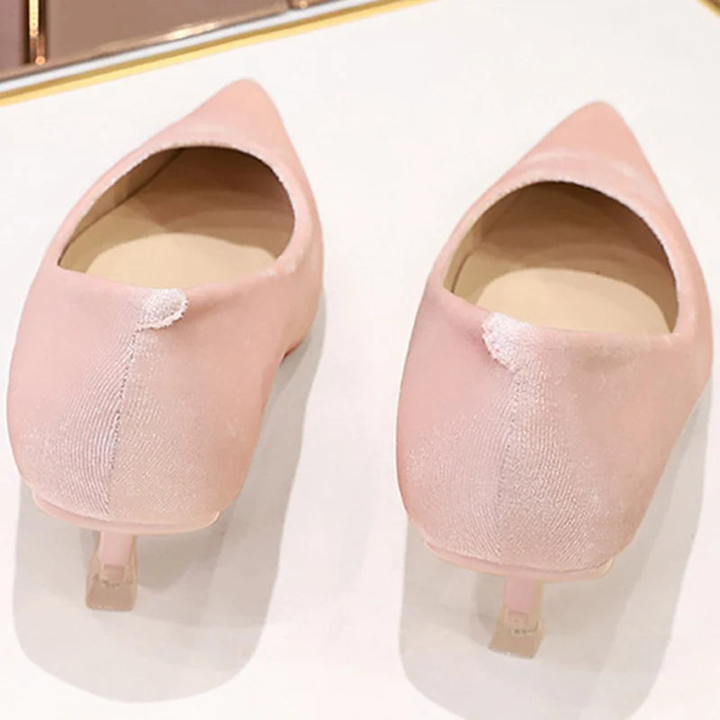 Western Style Fashion Simplicity Party Women Shoes 4.5cm Thin Heels Mid-heels Shallow Pointed Toe Flock Ladies Shoes Wine Red RT220