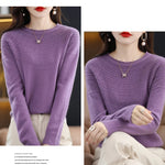 100% Merino Wool Knitted Sweater Autumn/Winter 2024 New Women's Round Neck Hollow Top 11 Color Pullover Versatile Coat NJR1107 RT220