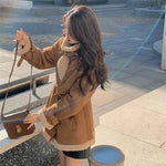 2024 Autumn Winter New Medium Long Double-breasted Lambswool Suede Woolen Coat Women Add Velvet Padded Warm Fur One Woolen Coats RT220