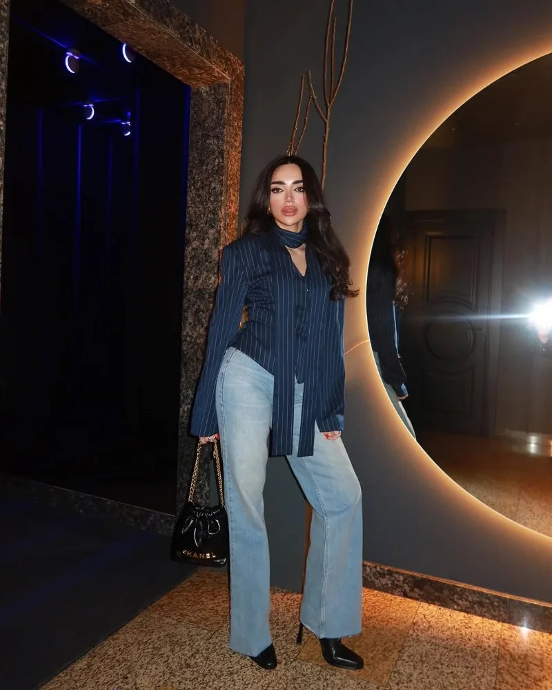 Trendix Elegant Blazer 2 Piece Sets Women V Neck Patchwork Scarf Lace Up Jackets Femme Bodycon Skirt And Commuting Blazers Suits RT220