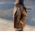 2024 Autumn Winter New Medium Long Double-breasted Lambswool Suede Woolen Coat Women Add Velvet Padded Warm Fur One Woolen Coats RT220