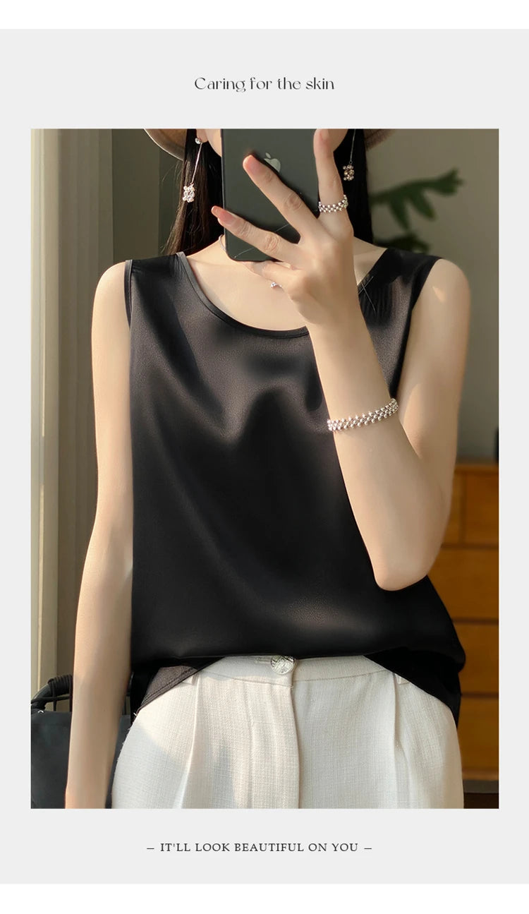 Women Tops Solid Spring Summer Casual Crop Tops Sexy O-neck Tank Tops Office Lady Pink White Top 2024 Fashion Korean Tank Top RT220
