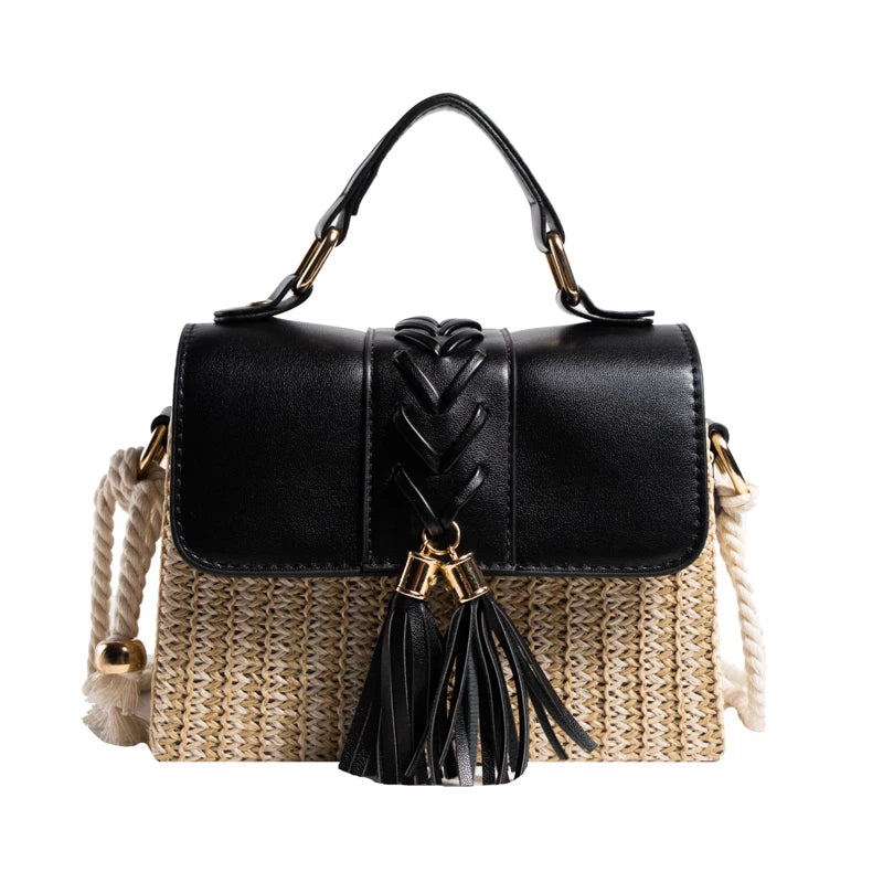 MOODS Straw Beach Bag For Women 2023 Summer New Luxury Designer Handbags Hit Color Tassels Shoulder Crossbody Box Bag Sac A Main RT220