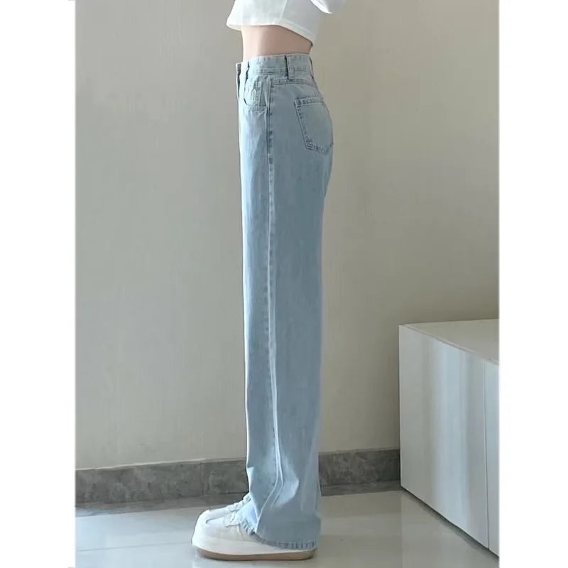 Autumn Spring Jeans Women Denim Pants Vintage Straight Trousers Fashion Female White Black Solid Loose Casual Wide Leg Pants RT220