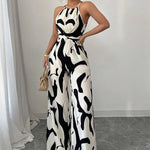 Fashion Women Jumpsuit Sexy Halter Print Sleeveless High Waist Lace-up Wide Leg Pants Long Jumpsuits Female Casual Lady Jumpsuit RT220
