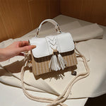 MOODS Straw Beach Bag For Women 2023 Summer New Luxury Designer Handbags Hit Color Tassels Shoulder Crossbody Box Bag Sac A Main RT220
