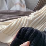 Autumn Winter Casual Thick Knitted Pant Women Long Trousers Elastic High Waist Kniting Wide Leg Pants Striped Pantalon RT220