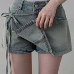 DFCF 2025 Spring Summe Jeans Streetwear Vintage Irregular Laced Up short Jeans Women Y2k Korean Fashion High Waist Straight Pant RT220