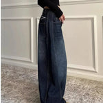 2025 Ropa Y2K Fashion Letter Embroidery Vintage Dark Blue Baggy Jeans Pants Women Clothing New Rock Wide Leg Lady Denim Trousers RT220