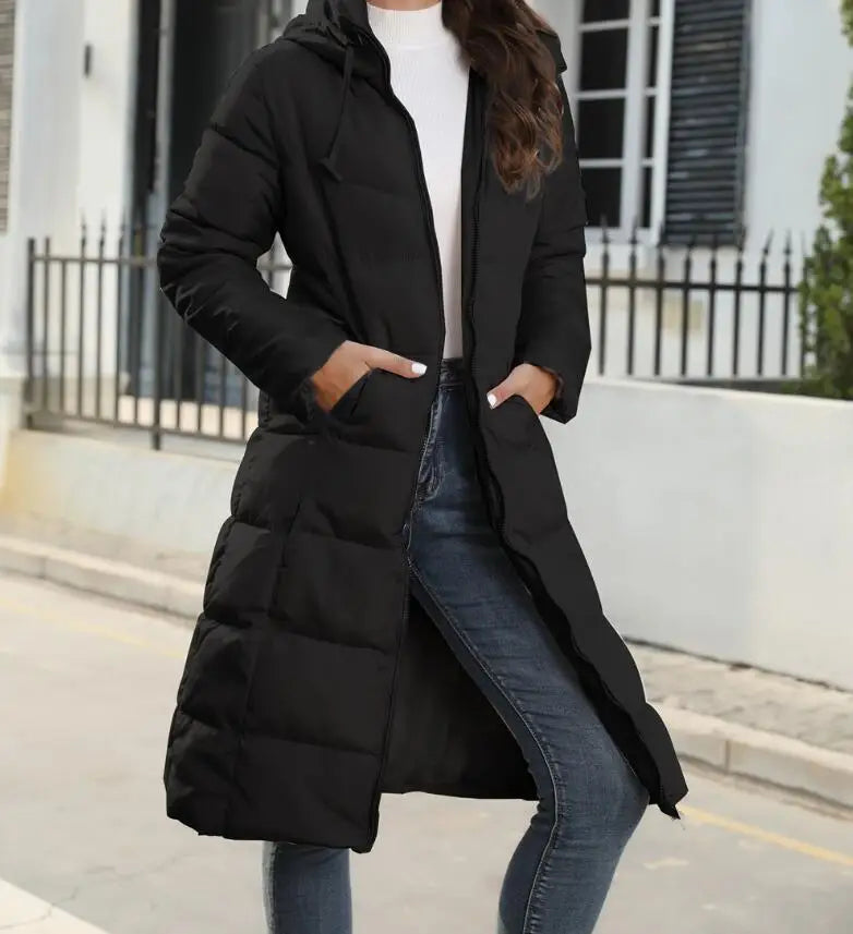 Winter New Hooded Mid Length Slim Fit Warm Long Sleeve Solid Color Jacket For Women,3 Colors RT220