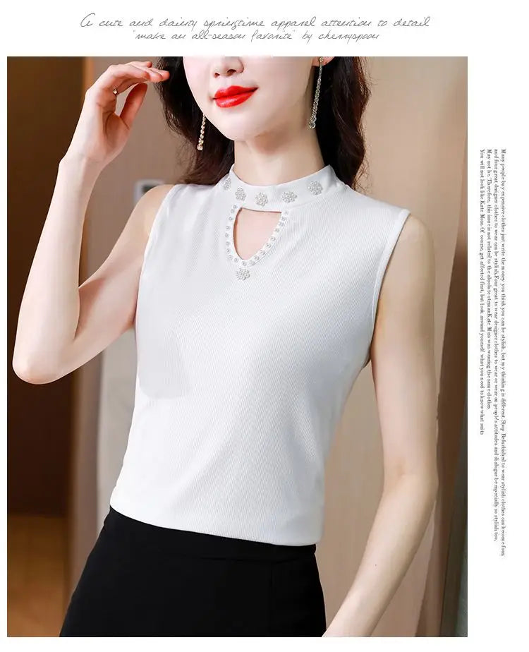 Women Spring New Fashion Sweet Pullovers Base Layers Candy Color Diamonds Hollow Out Knit Vest Slim Versatile Sleeveless Tops RT220
