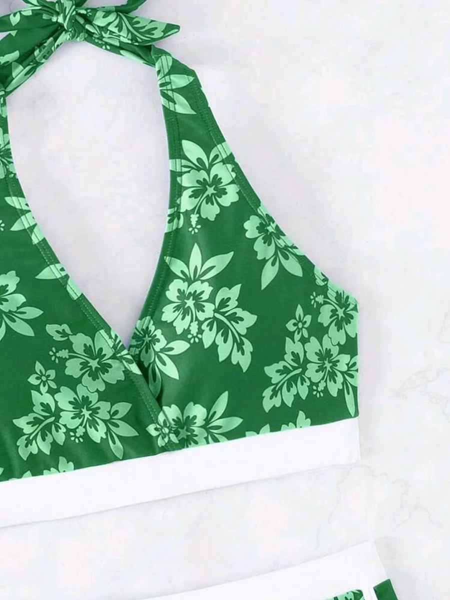 2025 Halter Sporty Bikinis Printed Swimsuit Women High Waist Shorts Swimwear Female Bathers Bathing Swimming Swim Suit Beachwear RT220