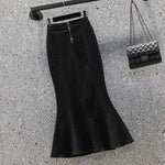Rimocy High Waist Mermaid Denim Skirt Women Summer Trumpet Split Long Skirts Woman Korean Style Hip-Wrap Flare Middle Skirt RT220
