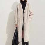 Women Fur Cardigan Thickened Long2025Spring And Autumn V-neck Jacket Female Loose Simple Leisure With Buttons Faux Fur Mink Coat RT220