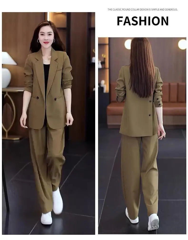 Women's 2025 Spring New Fashionable and Stylish Professional Suit Two Piece Set Korean Elegant Casual Suit Pants Two Piece Set RT220