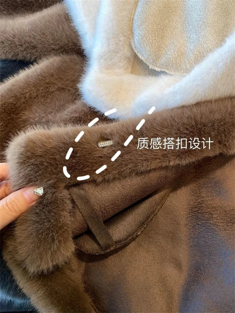 2024 Women Solid Color Stand Collar Mink Fur Top Female Long Sleeves Fox Fur Jacket Spring Autumn Lady Short Leather Fur Outwear RT220